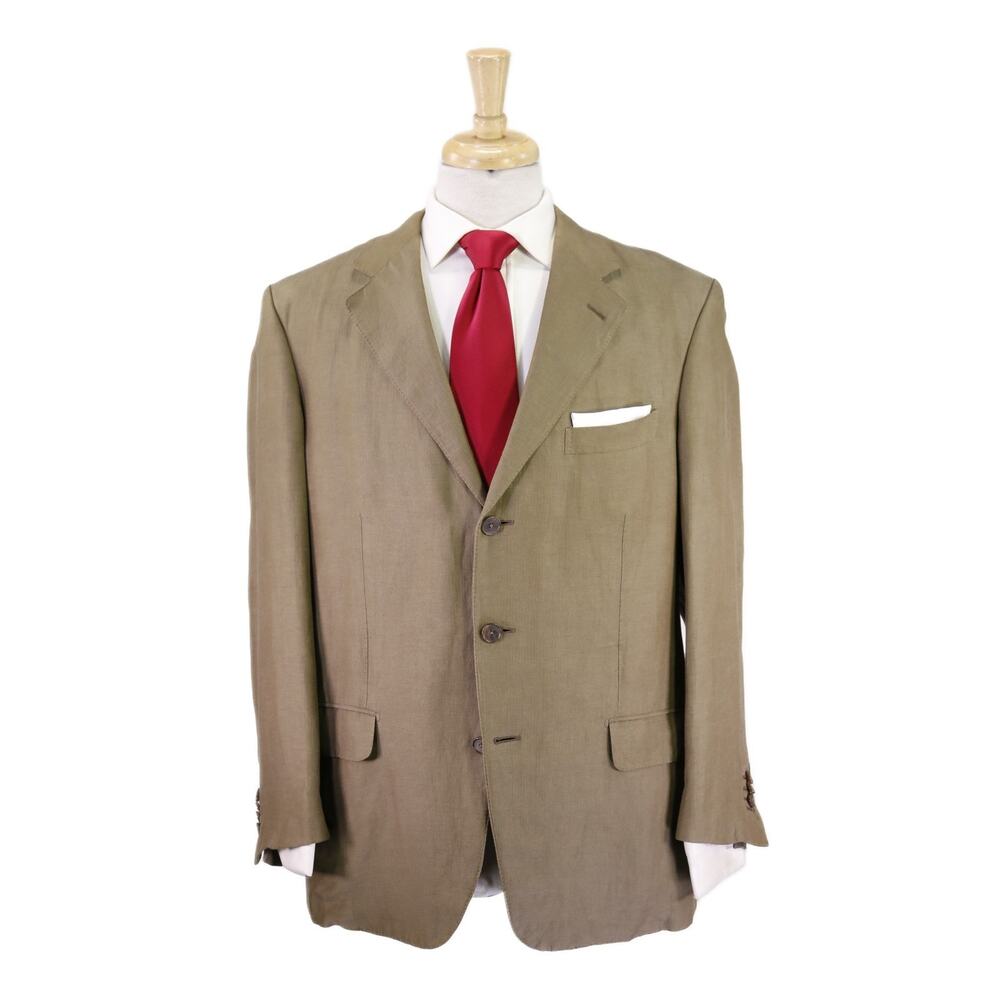 Ermenegildo Zegna Brown Herringbone Silk Linen Suit 42S